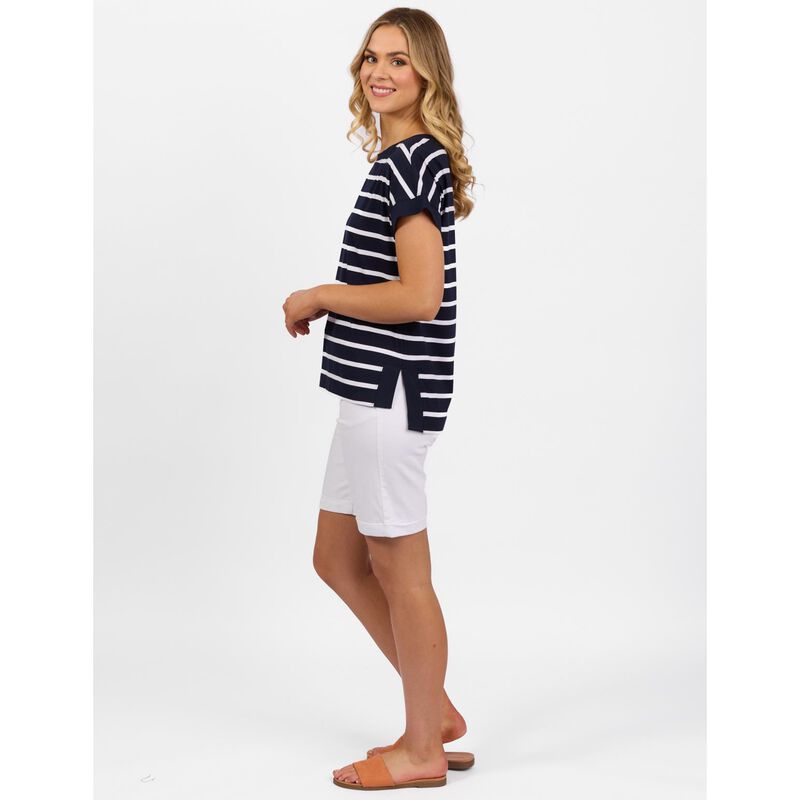 Vassalli Striped Drop Sleeve Top With Stepped Hem image number 2